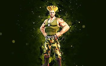 Guile, , green neon lights, Fortnite Battle Royale, Fortnite characters, Guile Skin, Fortnite, Guile Fortnite HD wallpaper