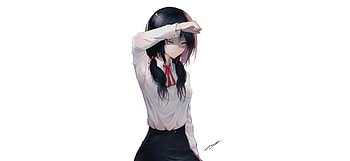 Beautiful, anime girl, dark pony tails, minimal HD wallpaper