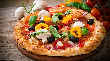 Delicious pizza, Appetizing slice, Irresistible cheesy goodness, Food lover's delight HD wallpaper
