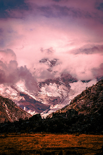 Nature, Grass, Mountains, Clouds, Snow, Rocks HD phone wallpaper