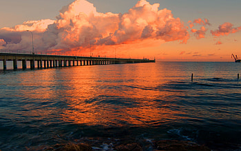Nature, Sunset, Sea, Pier, Wharf, Berth HD wallpaper