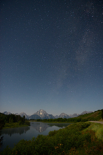 Rivers, Mountains, Stars, Night, Bush, Dark, Starry Sky HD phone wallpaper