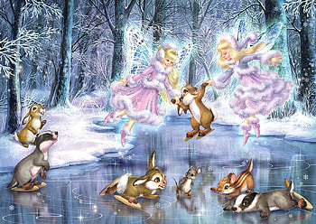 Dancing on Ice, winter, fairies, ice, animals, fun HD wallpaper