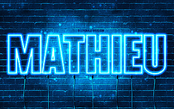 Happy Birtay Mathieu, , blue neon lights, Mathieu name, creative, Mathieu Happy Birtay, Mathieu Birtay, popular french male names, with Mathieu name, Mathieu HD wallpaper