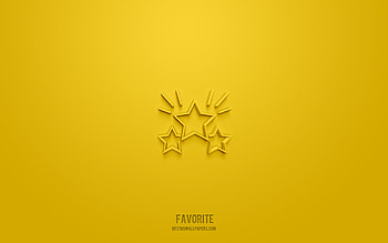 Favorite 3d icon, yellow background, 3d symbols, Favorite, internet icons, 3d icons, Favorite sign, internet 3d icons HD wallpaper