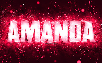 Happy Birtay Amanda, , pink neon lights, Amanda name, creative, Amanda Happy Birtay, Amanda Birtay, popular american female names, with Amanda name, Amanda HD wallpaper