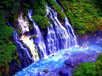 Waterfall, river, plant, stones, mountain HD wallpaper