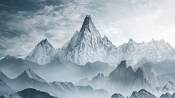 Landscape View Of Mountains With Snow Frozen Mist In White Clouds Sky Background Nature HD wallpaper