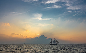 Sailboat and Sunbeams, sunbeams, sea, yacht, Netherlands, clouds HD wallpaper