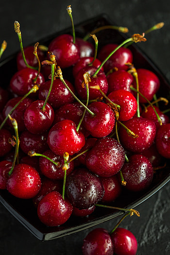 Food, Drops, Berries, Wet, Ripe, Harvest, Cherries HD phone wallpaper
