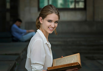 Cute Girl Smiling Book In Hand, girls, book, model, smiling HD wallpaper