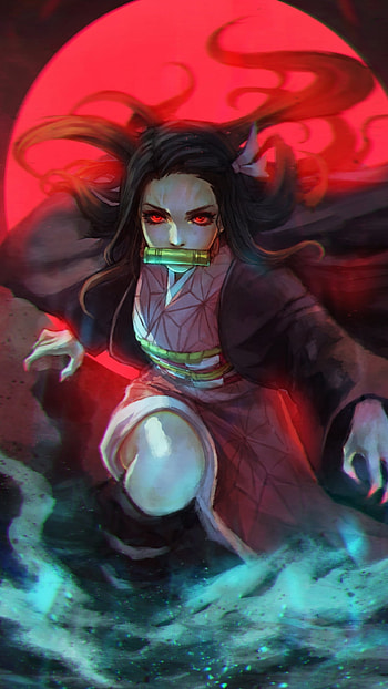 Demon Slayer, red, realistic, bloodmoon, nezuko, chan, girl, anime HD phone wallpaper