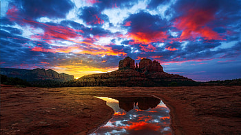 Cathedral Rock Sunrise, sky, arizona, usa, clouds, landscape, colors HD wallpaper