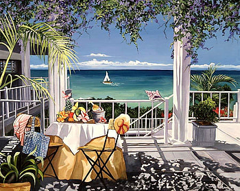 Sharie Hatchett Bohlmann, sea, table, painting, art, sailboat, terrace HD wallpaper