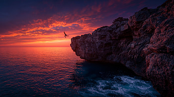 Sunset Cliff Leap — Summer Ocean, Jump HD wallpaper