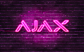 Ajax Systems purple logo, , purple brickwall, Ajax Systems logo, brands, purple abstract backgrounds, Ajax Systems neon logo, Ajax Systems HD wallpaper