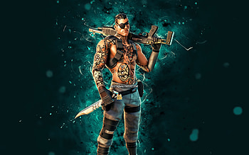Human Joey, , blue neon lights, Fortnite Battle Royale, Fortnite characters, Human Joey Skin, Fortnite, Human Joey Fortnite HD wallpaper