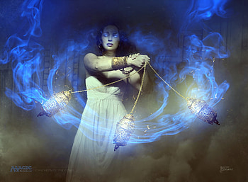 Reviving vapors, frumusete, art, luminos, bastien lecouffe deharme, girl, witch, dark, blue, vapors, fantasy HD wallpaper
