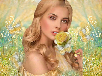 Delicate Yellow, vivid, blonde, yellow, green, bright, bold, girl, colorful, vibrant, butterflies HD wallpaper