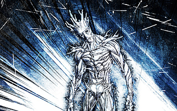 Silver Foil Groot, grunge art, Fortnite Battle Royale, Fortnite characters, blue abstract rays, Silver Foil Groot Skin, Fortnite, Silver Foil Groot Fortnite HD wallpaper