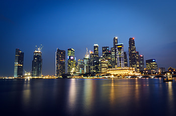Cities, Sky, Night, Lights, Reflection, Skyscrapers, Illumination, Backlight, Megapolis, Megalopolis, r, Singapore, Malaysia, Strait, City-State HD wallpaper