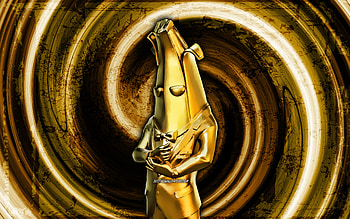 Gold Agent Peely, yellow grunge background, Fortnite, vortex, Fortnite characters, Gold Agent Peely Skin, Fortnite Battle Royale, Gold Agent Peely Fortnite HD wallpaper