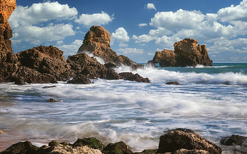 Cliffs in Portugal, clouds, cliffs, ocean, Portugal, waves HD wallpaper