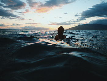 Water, Sunset, Sea, Waves, Miscellanea, Miscellaneous, Human, Person HD wallpaper