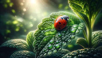 Ladybug on Dewy Leaves, Animal, ladybug, leaf, nature, dew HD wallpaper