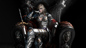 Warrior queen, junnbba, black, sword, throne, girl, dark, armor, woman, fantasy, silver, queen, warrior HD wallpaper