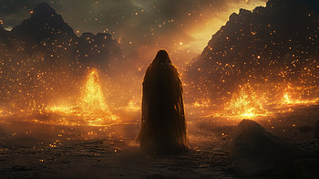 Majestic Djinn: A Ultra of Enchantment, djinn, fantasy, silhouette, fire, mountain HD wallpaper
