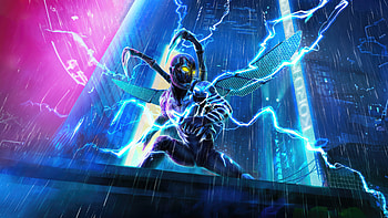 Blue Beetle Movie : Electric Night in the Cityscape, movie, Blue Beetle HD wallpaper