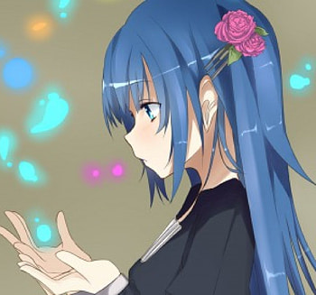 Glow, blue, cute, long hair, beauty, lady, female, sweet, roses, art, hands, girl, aqua, beautiful, multicolor, woman, purple, anime, yellow, lovely HD wallpaper