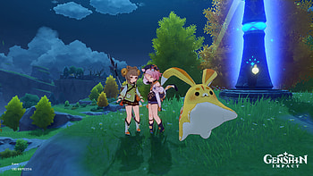 Cutest Pair, night, cute, Yaoyao (Genshin Impact), Diona (Genshin Impact), video game, Genshin Impact HD wallpaper