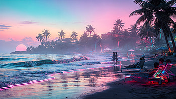 Neon Tropic Getaway — Vacation, Vacation, Beach, Palm Tree, Ocean HD wallpaper