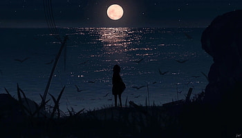 Dark, seascape, moon light, art HD wallpaper