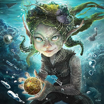 Ebru, aquatic, cg, underwater, digital art, aqua, girl, elf, water HD wallpaper
