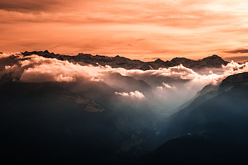 Mountains, clouds, nature, yellow sky HD wallpaper
