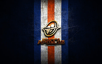 Orlando Apollos, golden logo, AAF, blue metal background, american football team, Orlando Apollos logo, american football HD wallpaper