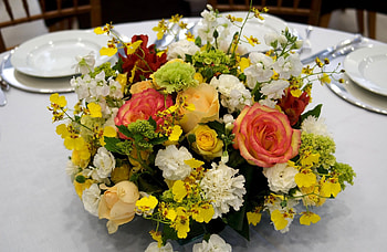 Flowers, Roses, Carnations, Table, Composition, Serving HD wallpaper