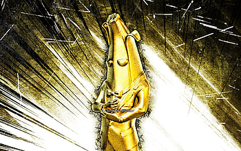Gold Agent Peely, grunge art, Fortnite Battle Royale, Fortnite characters, yellow abstract rays, Gold Agent Peely Skin, Fortnite, Gold Agent Peely Fortnite HD wallpaper