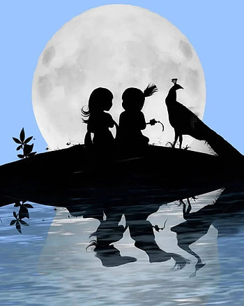 Radhe Krishna, love, art, moon, hindu, krsna, radha, madhav, god HD phone wallpaper