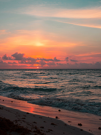 Nature, Sunset, Sky, Sea, Waves, Surf HD phone wallpaper