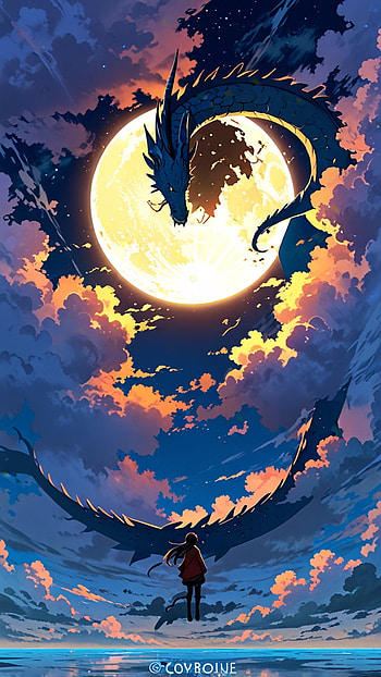 Heavenly Gaint Dragon with Unknown Girl, Anime, Art Abyss, magical, dragon HD phone wallpaper