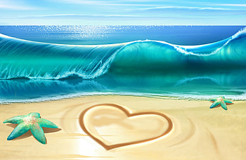 I love Summer!, blue, sea, starfish, sand, beach, summer, heart, water, wave HD wallpaper