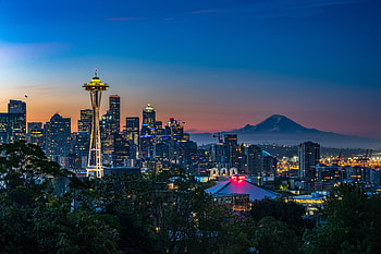 Kerry Park Seattle United States , kerry-park, cityscape, volcano, neon, graphy HD wallpaper