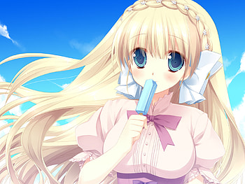 Anime, cute, sky, blond, blue eyes HD wallpaper