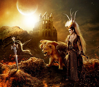 The Sword, Fire, Sword, Lion, Fantasy HD wallpaper
