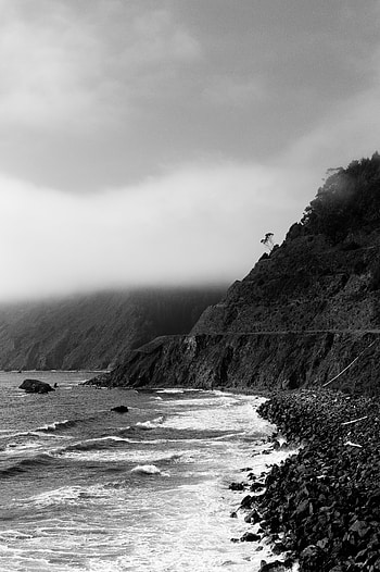 Nature, Rocks, Fog, Bw, Chb, Wave HD phone wallpaper
