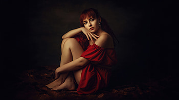 Girl Red Dress Sitting , red-dress, girls, model HD wallpaper